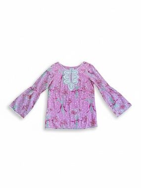 Lilly Pulitzer bell sleeve embroidered details pink cotton blouse top size M
